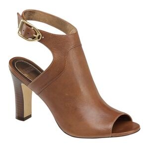 New Johnston Murphy Cassie Buckle Peep Toe Heel Booties 9.5 Brown Leather Ankle